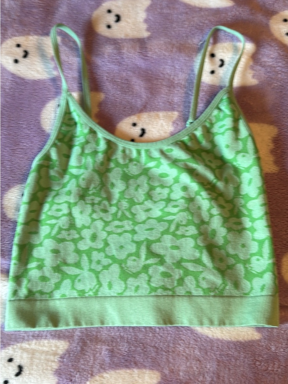 PLAYBOY Green Floral Knit Crop Cami